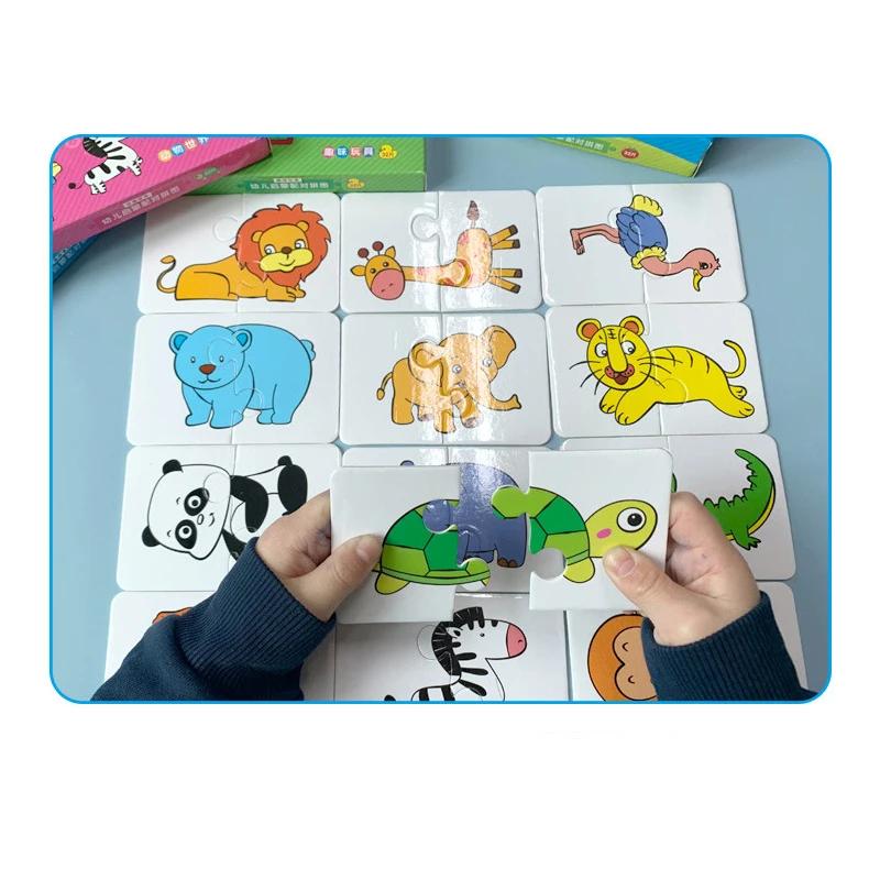 Baby Puzzle Mänguasjad lastele Loomad Puuviljaauto graafikukaartide sobitamise mängud Montessori mänguasjad lastele 1 2 3 aastased poisid, tüdrukud