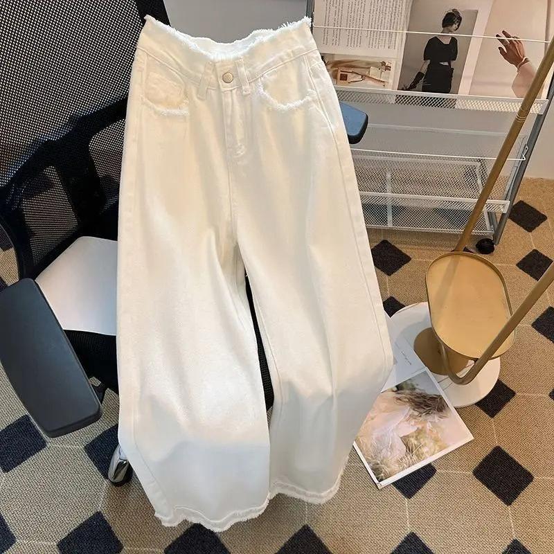 White Loose Jeans Women Spring Summer High Waist Wide Leg Pants Fashion All-matched Thin Denim Long Pants