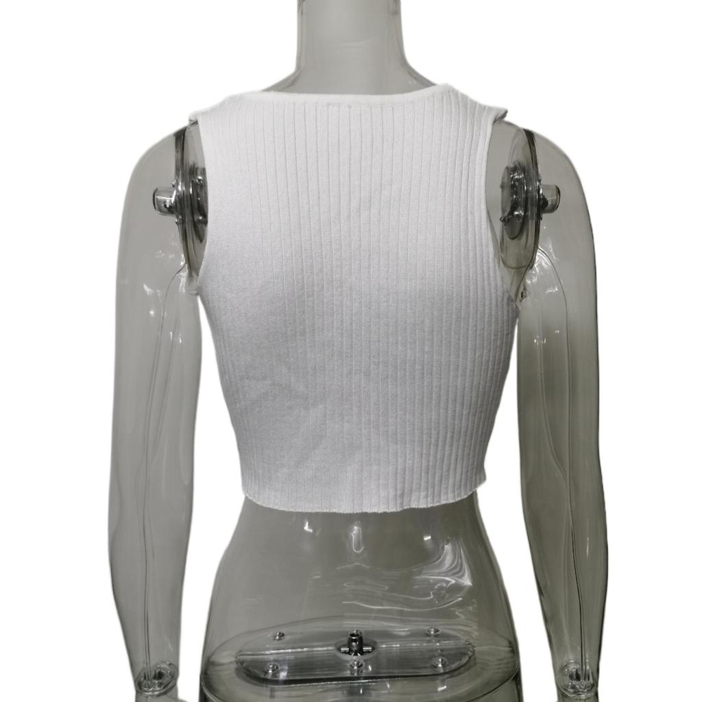 2026 Spring/Summer Women's Lace-up Ribbed Knit Crop Top - Solid Color, Sexy Style