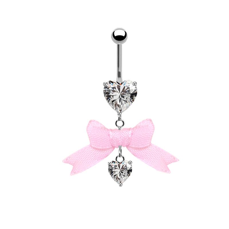 Gaibei Aesthetic Heart-shaped Bow Navel Ring - European, American, Japanese, Korean Styles, Navel Stud Piercing.