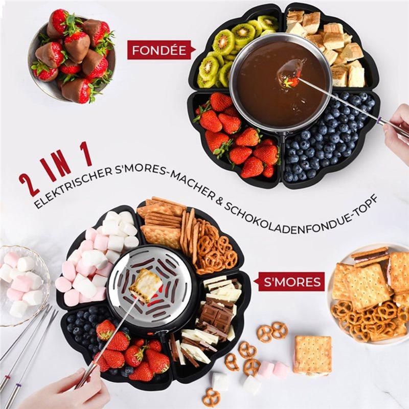 ABBP-Flammloses Fondue-Set 2 in 1 Beheizbare Schüssel Elektrischer Marshmallow-Röster 4 Röstgabeln Zuhause US-Stecker Filmabend-Zubehör