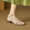 Krazing Pot Cow Skin Thick Med Heels Peep Toe Summer Size 42 Brand Shoes Concise Design Gladiator Elegant Women Sandals