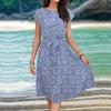 Pleated Print Dress Fashion Summer Women's with Belt
