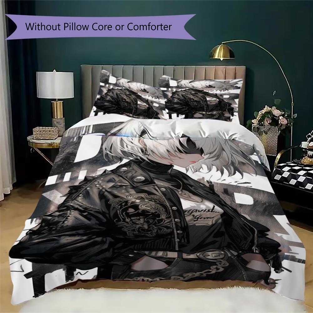 NieR Automata Pattern Bedding Uilt Set Uilt Cover Pillowcase Home Decoration Birthday Gift (1 * Duvet Cover + 2 * Pillowcase Without Core)