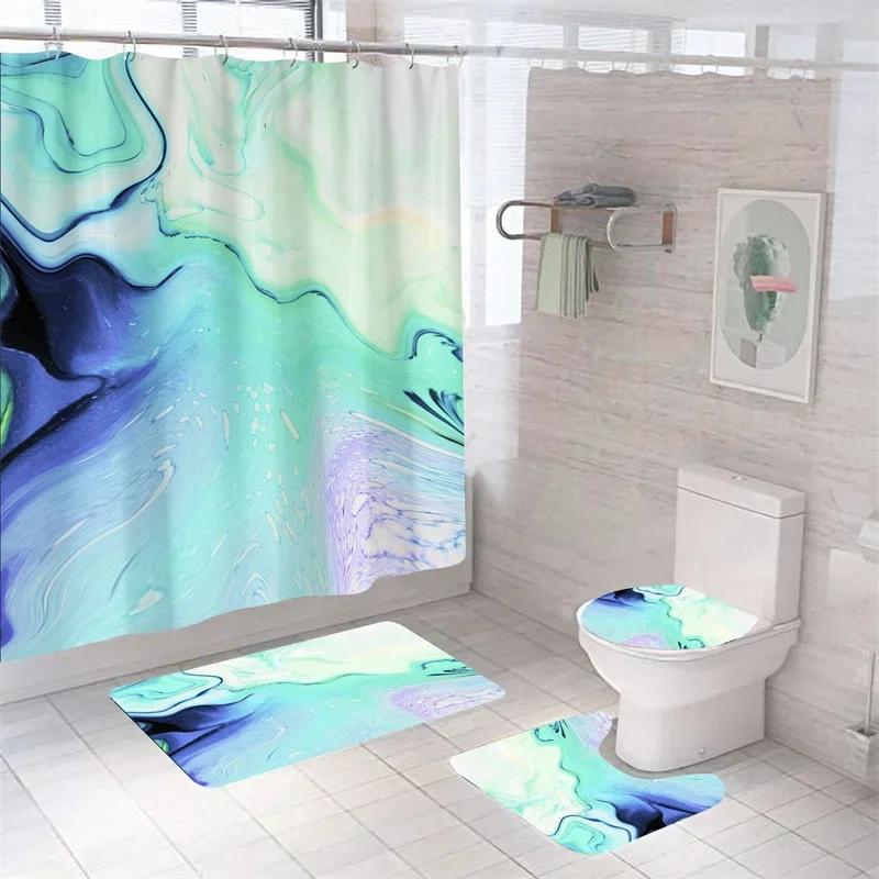 Luxury 3D Marble Shower Curtain Set Polyester Fabric Waterproof Batthroom Curtains Modern Style Printing Bath Toilet Cover Mat