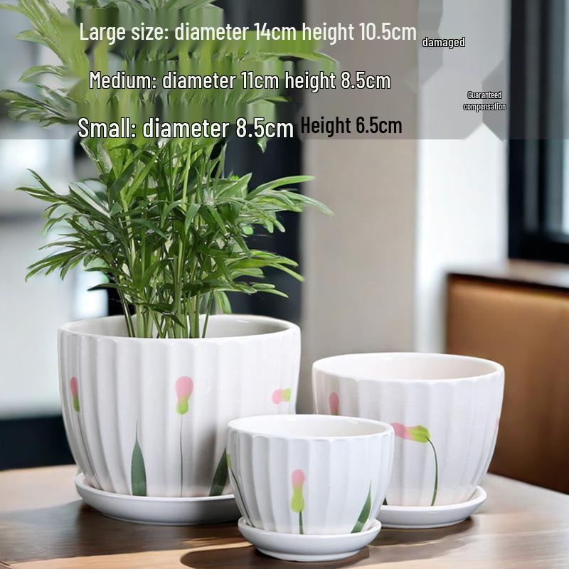 Simple Creative Ceramic Hanging Flower Pot with Tray - Large/Extra Large for Succulents and Green Pothos