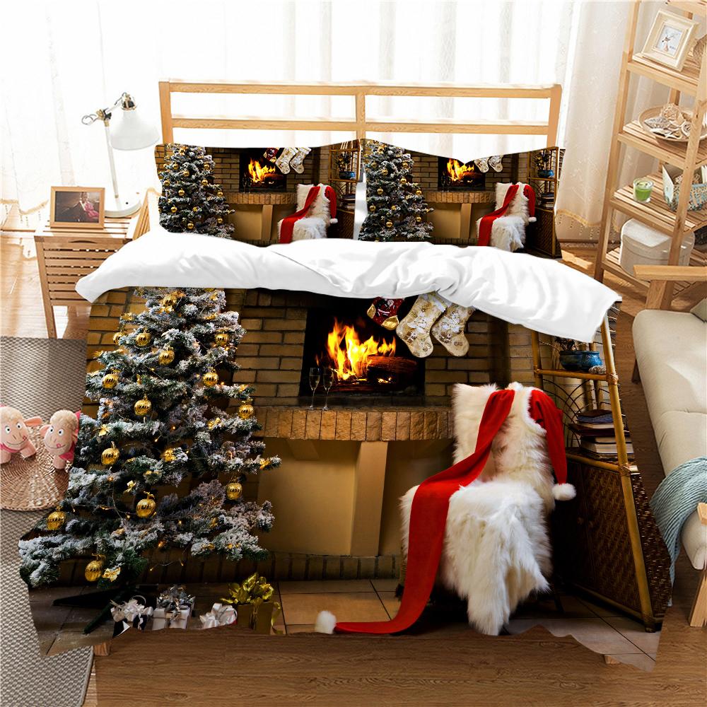 Imprimare 3D de Crăciun Lenjerie de pat de uz casnic Pat de o persoană Pat dublu Față de pernă și husă de pilota 2/3 dormitoare Accesorii de uz casnic