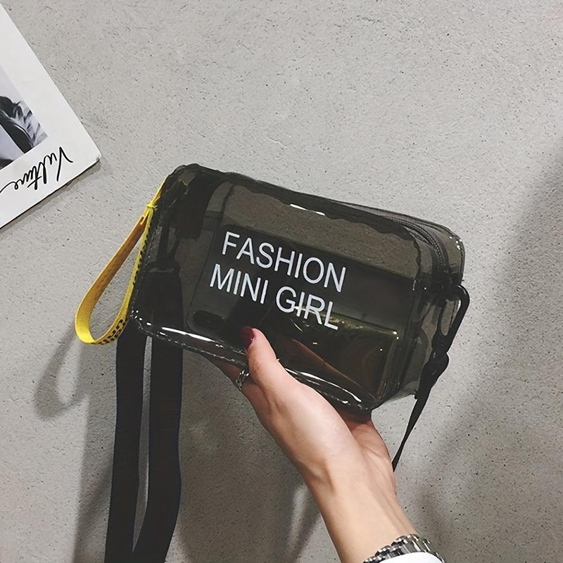Trendy Jelly Handbag Fashion Letter Small Square Bag Transparent Jelly Bag Single Shoulder Handbag Simple Adjustable Strap Crossbody Bag