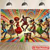 2D Flat, Colorful African Dancers Drumming Celebration Traditional Costume Art Tapestry Vibrant Wall Decor Living Room Party