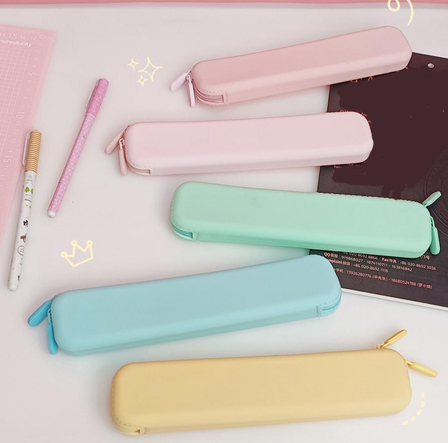 Silicone Pencil Case Compact Student Pencil Bag Simple Color Pen Holder Premium Stationery Storage Bag For Back To School Gift