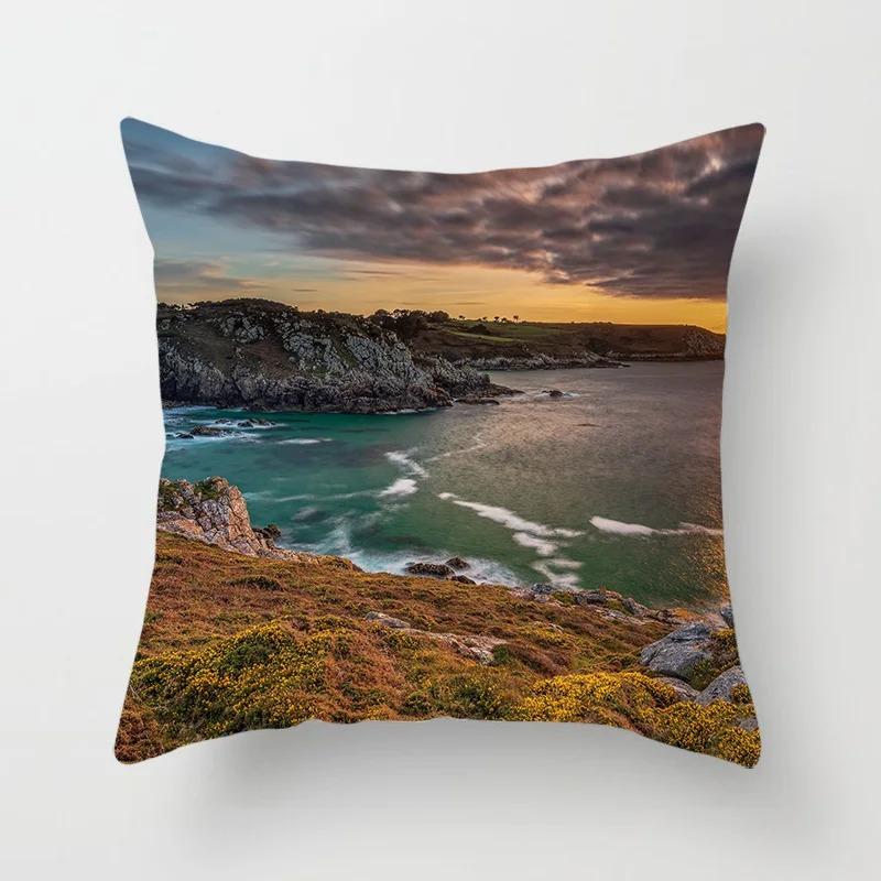 Living Room Sofa Car Cushion Cover Luxury Home Decoration Pillow Cover Sunset Beach Landscape Throw Pillow Cover