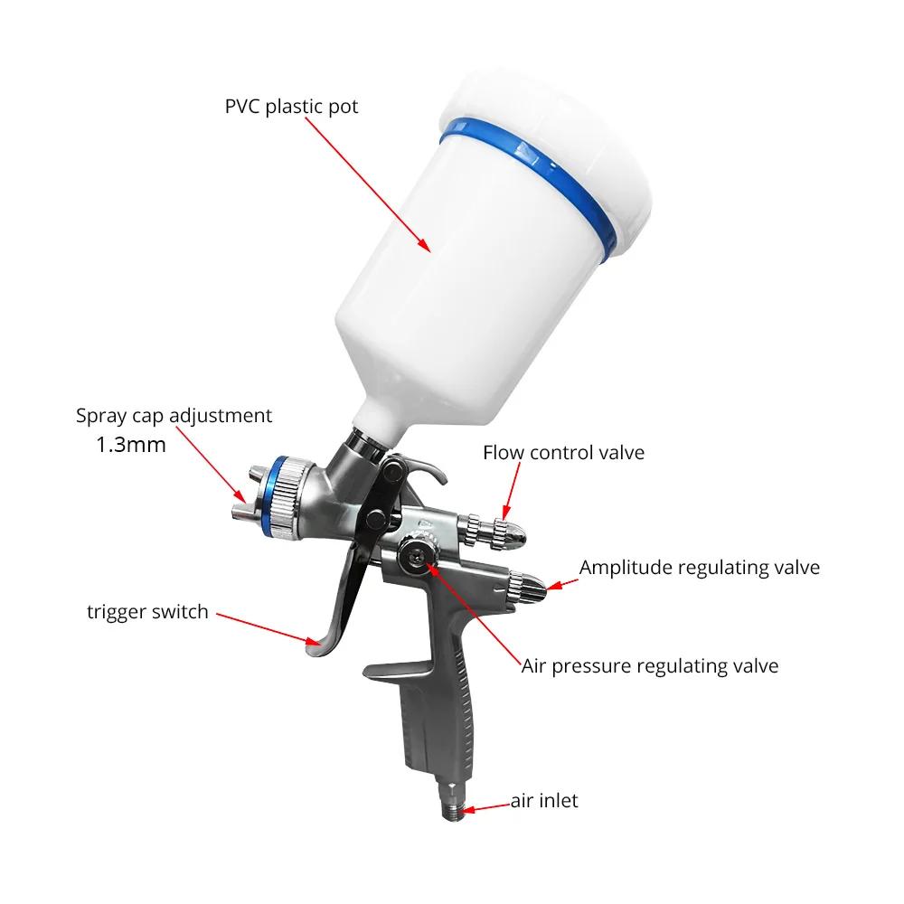 1.3mm 600CC Air Spray Paint Gun HVLP Gravity Feed Spray Gun Paint Sprayer for Walls Automotive Home Improvemen, High Atomization