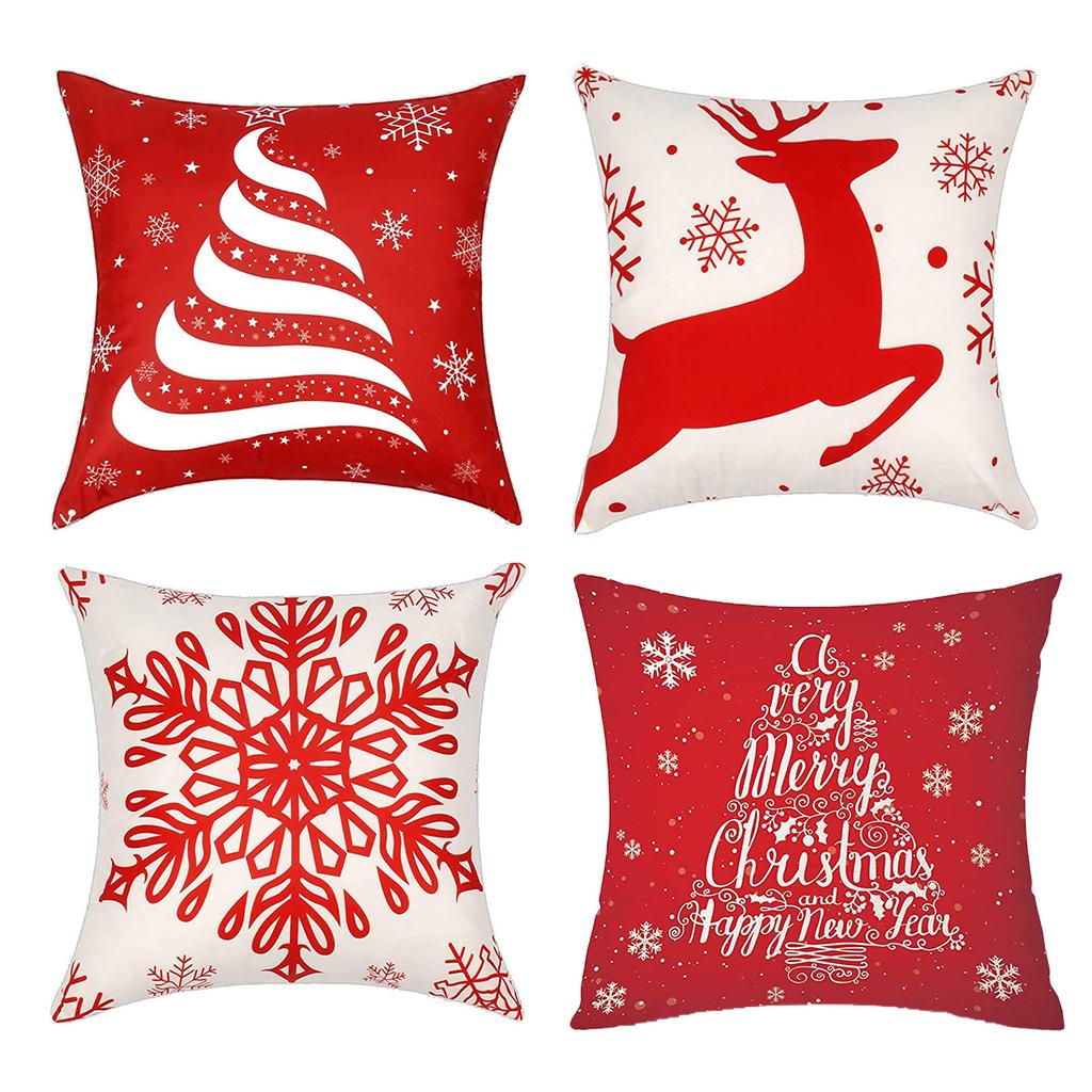 4PCS Christmas  Covers  Cases Santa 18 X 18 Inch Deer Decorative  Cases