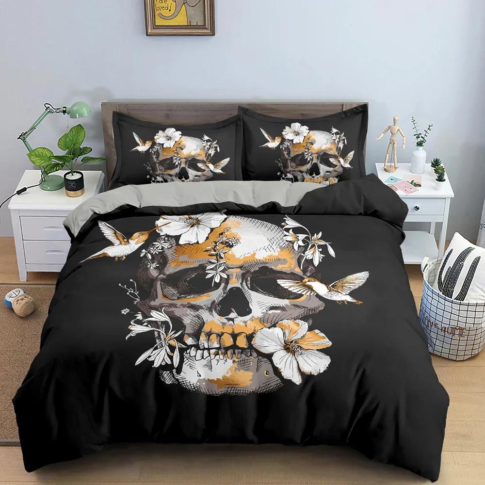 Skull Pattern Bedding Set For Bedroom Soft Cozy Duvet Cover Set Luxury Single Twin King Size Quilt Covers Home Textile 2/3 PCS