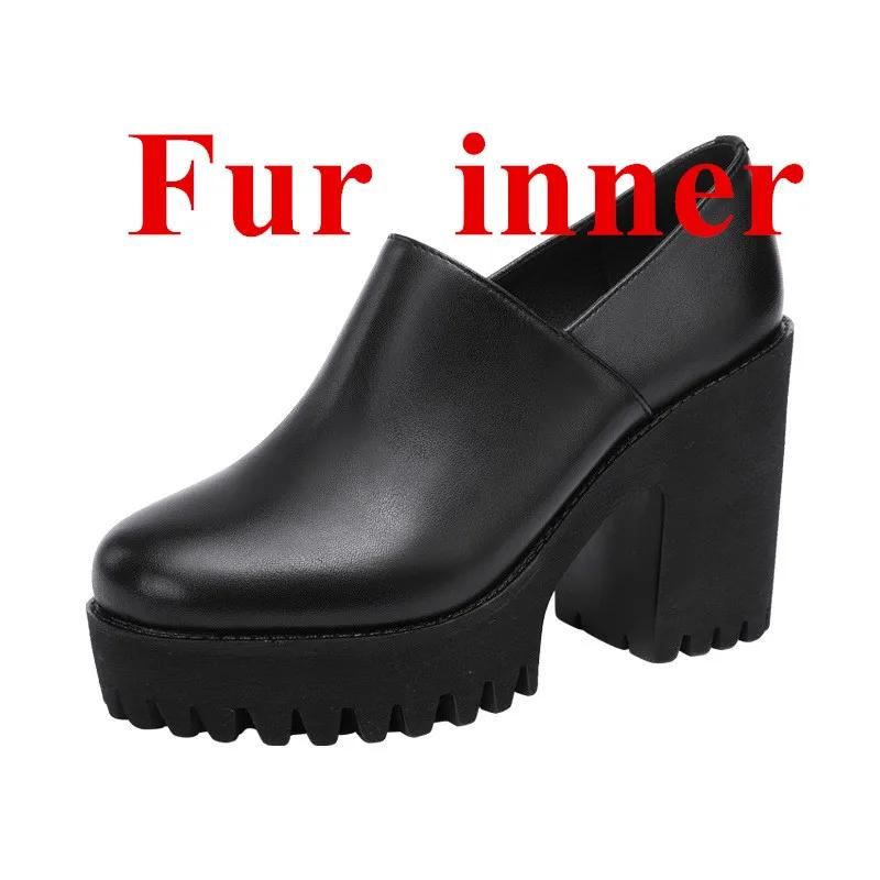 

8cm Small Size 32-43 Deep Mouth Black Fur Shoes Woman Block High Heels Pumps 2025 Thick Bottom Platform Shoes Model Office Work 32