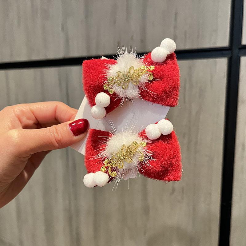 Red New Year Pearl Tassel Pompon Hair Clips for Children - Hanfu Style