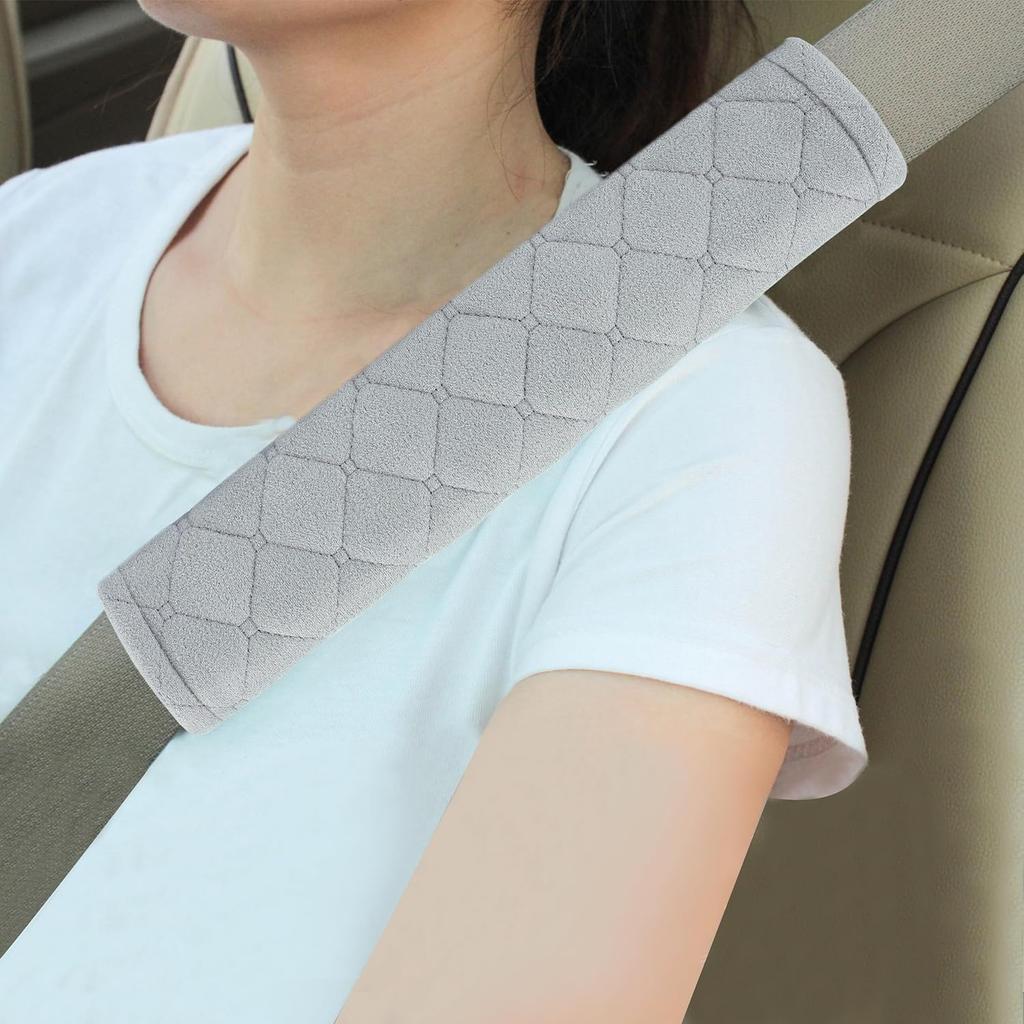 Automotive Seat Belt Cover Soft Suede Universal Fit Seatbelt Shoulder Pad Neck Protector Cushions for SUV Trucks Airplane Backpack 2 Pack Beige