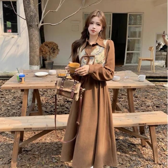 

New Chinese style buckle national style vest two-piece dress autumn and winter large size fat mm retro waist and thin suit skirt S