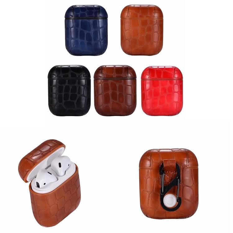 Applicable AirPods Earphone Case Retro Stone Pattern Flip PU Protective Case Hook Storage Case