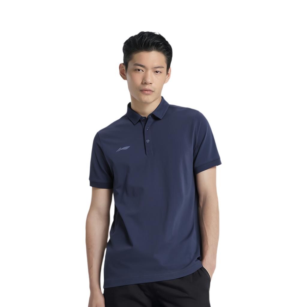 Li Ning Solid Color Moisture Wicking Quick Dry Sports Polo Shirt Men Tops Deep-Navy APLU195-2
