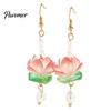 Dangle Pearl Earrings 1 Pair Lotus Flower for Women, Vintage 3D Pink Chinese Style Jewelry Drop Earring, Faux Crystal Floral Hanfu Cosplay Accessories