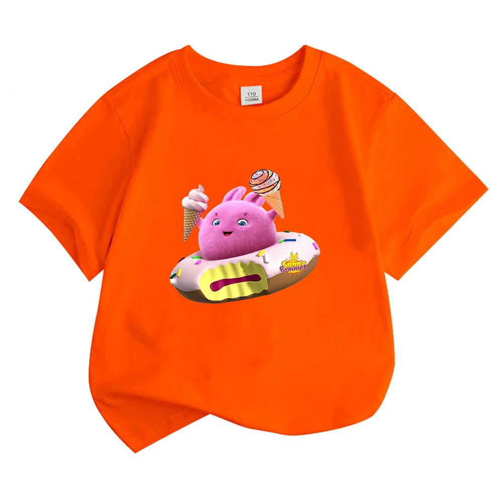 Sunny Bunnies Children's Cartoon T-Shirt Cotton Kids Tees Ice Cream Pattern Cute Boys Girls Tops O-Neck Short Sleeve Summer