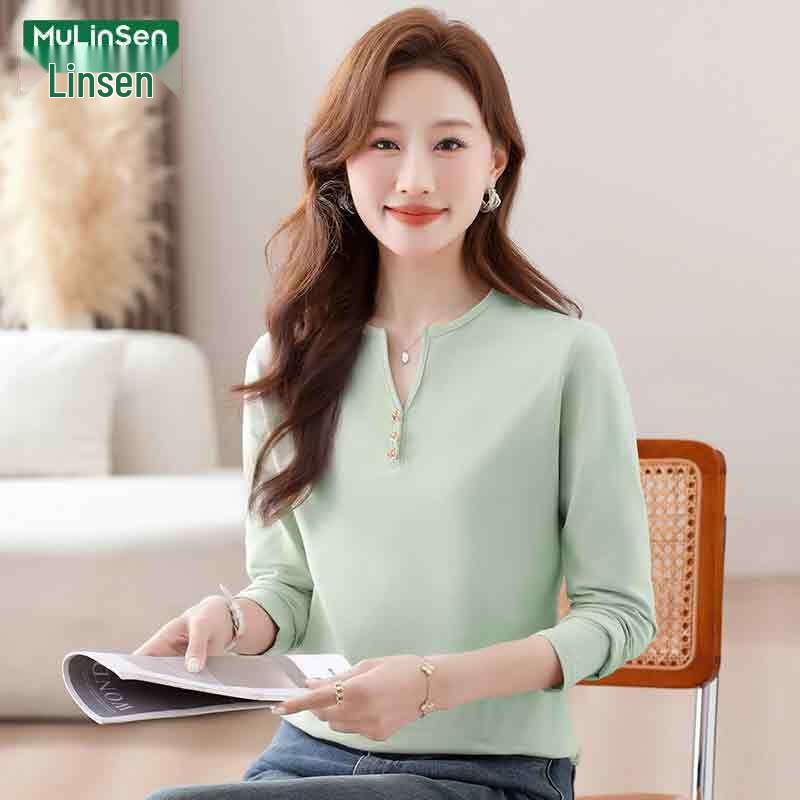 MULINSEN Women's Loose Fit V-Neck Long Sleeve T-Shirt