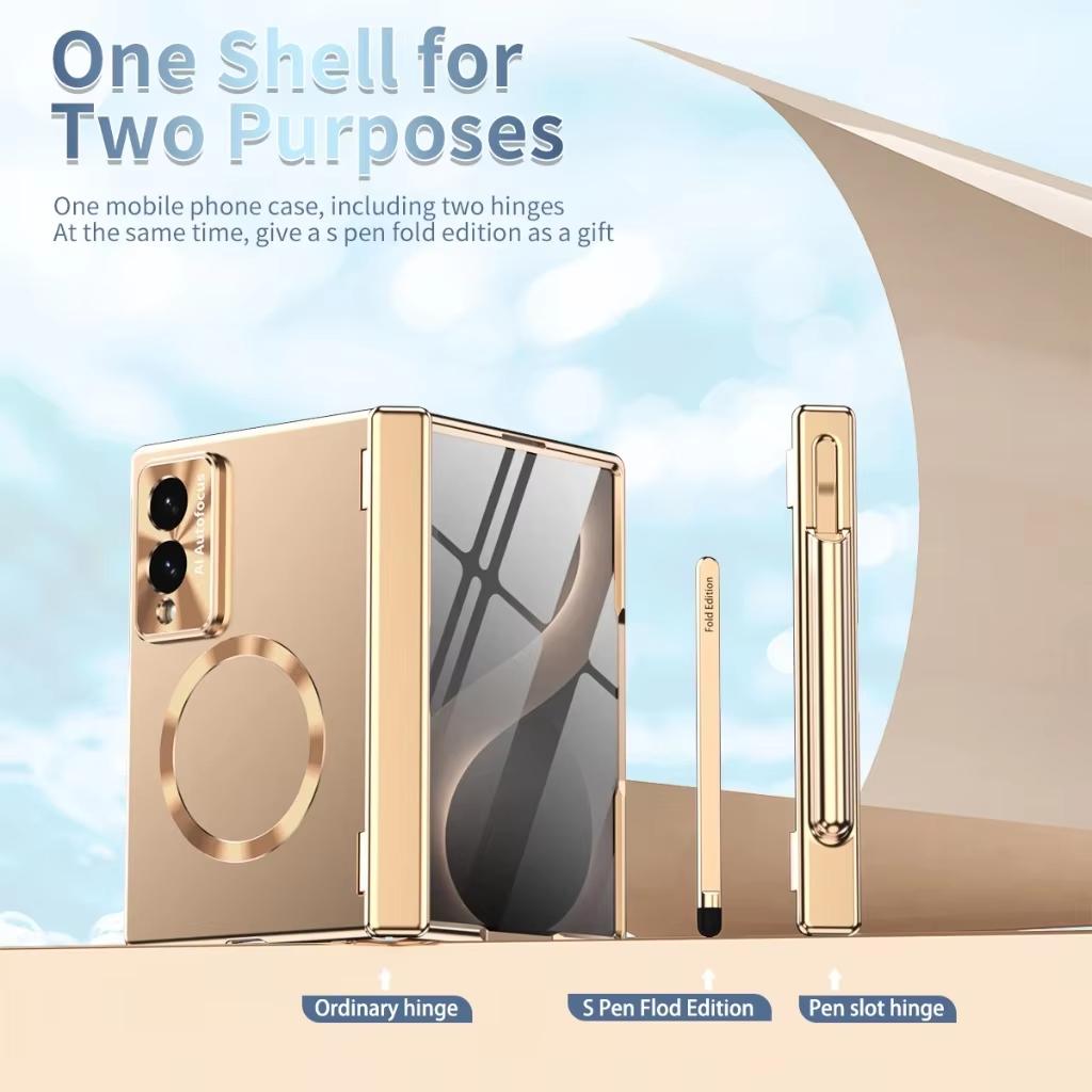 Per Custodia per Telefono con Protezione Cerniera Magnetica Placcata Magsafe con Pellicola Protettiva in Vetro Temperato per Schermo Anteriore per Samsung Galaxy Z Fold 8 Ultra 7 6