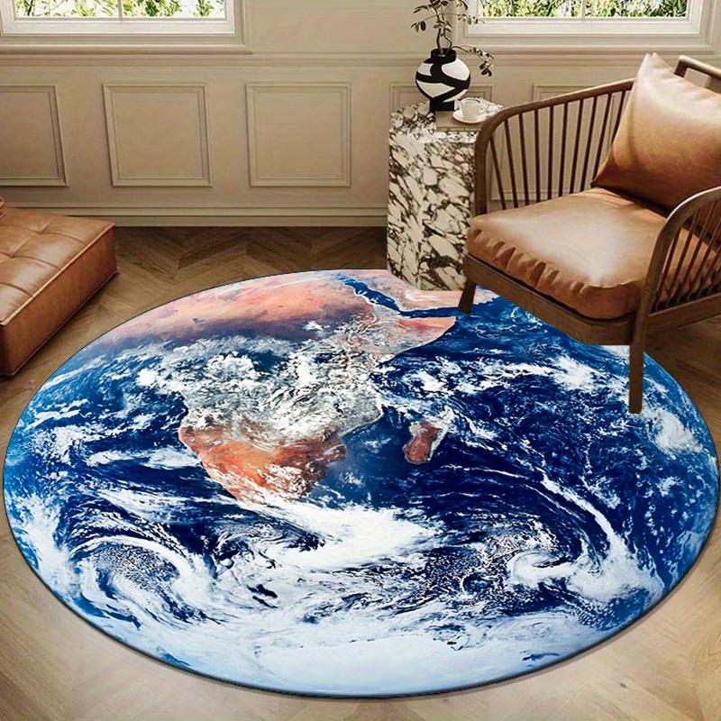 Ocean Earth Printed Round Area Rug - Crystal Velvet - Suitable for Bedroom, Living Room, and Home Decor - Non-Slip Mat Rug for Bedside
