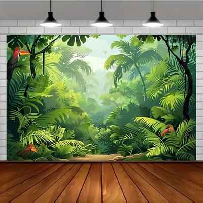 2D Jungle Adventure Backdrop Cloth Tropical Forest Toucan Photography Background