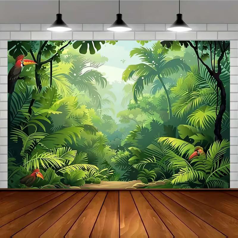 

2D Jungle Adventure Backdrop Cloth Tropical Forest Toucan Photography Background 47.2x31.5inch/120*80cm