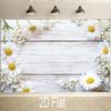 2D Rustic White Wood Daisy Backdrop, 2D Floral Background for Parties