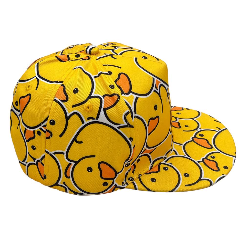 Little Yellow Duck Printed Hip Hop Baseball Cap Flat Rim Cap Casual Hat Duck Yellow Sunshade Sunscreen Hat