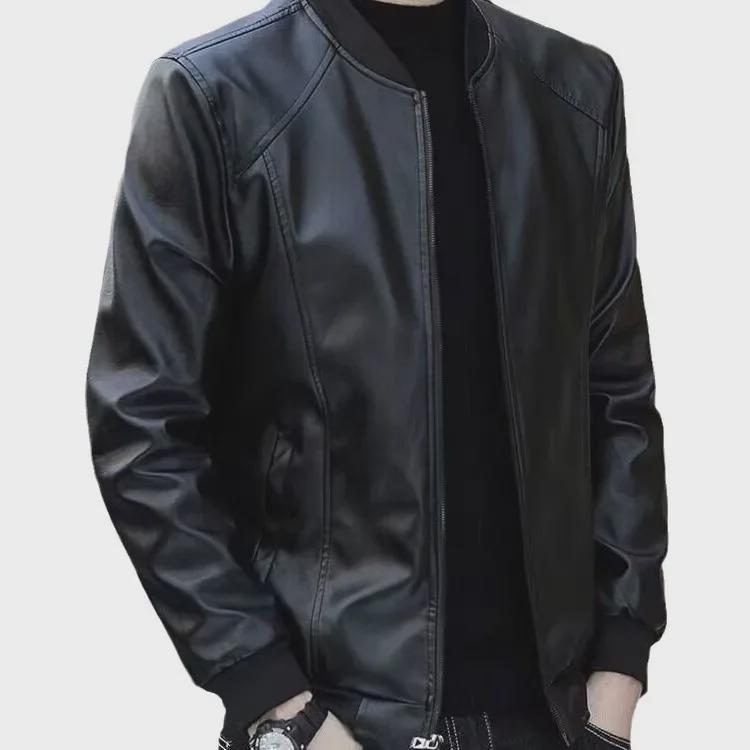 Men's Slim Fit Leather Jackets: Autumn/Winter Velvet, Motorcycle & Flight Styles, Warm & Casual, Korean Design for All Ages.
