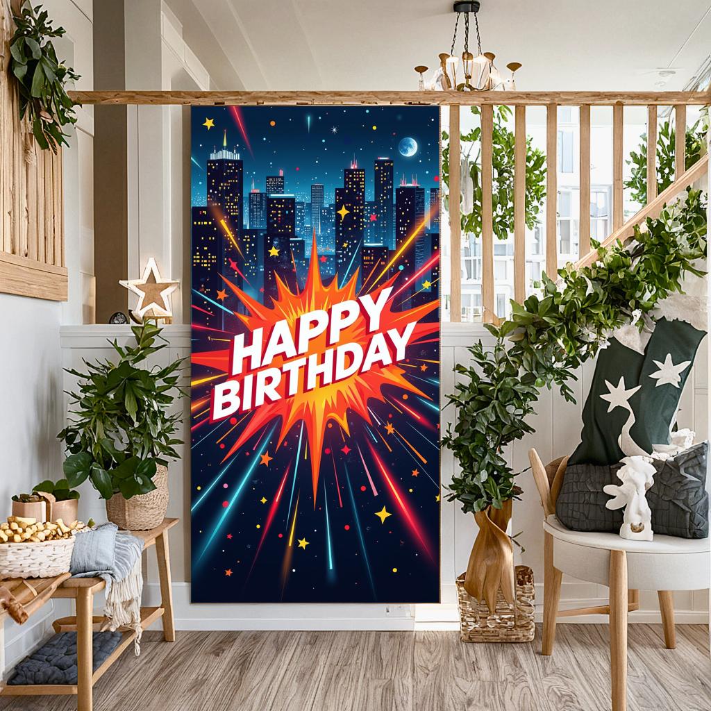 Festive Wall Poster Event Setting Birthday Backdrop For Gathering Festivity Indoor