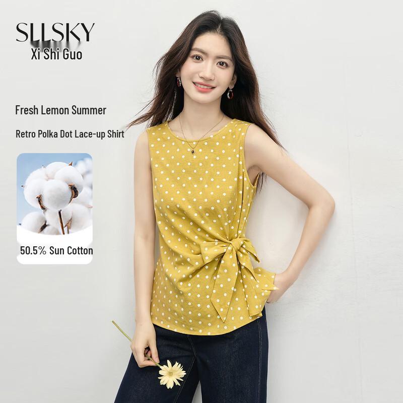 Women s French Retro Polka Dot Sleeveless Blouse M