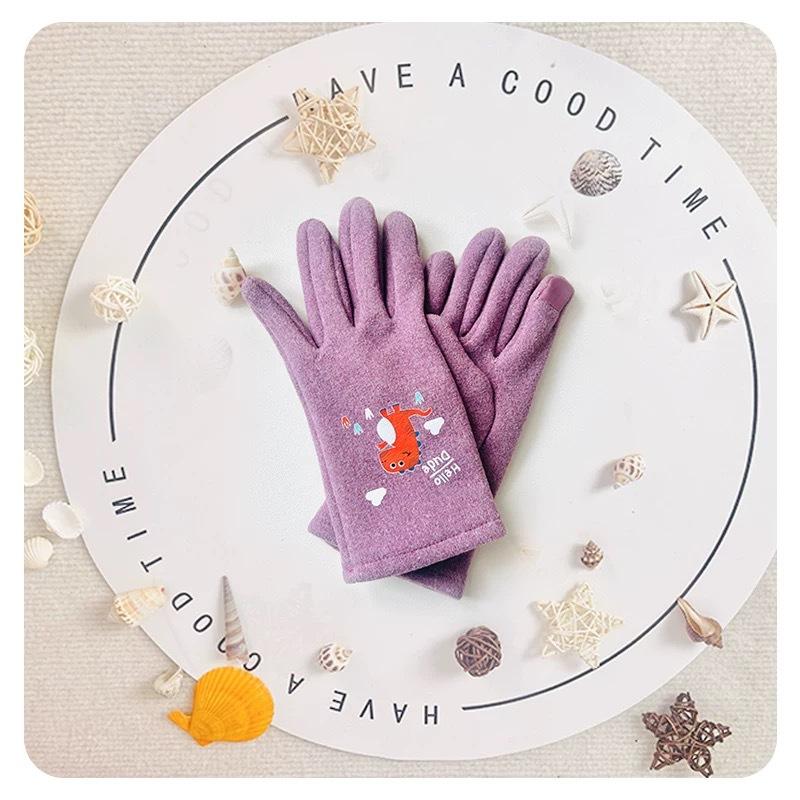 Children's Warm Gloves Five Finger Plus Velvet Touch Screen Elastic Boys and Girls Soft Bike Autumn and Winter Windproof Cartoon Gloves