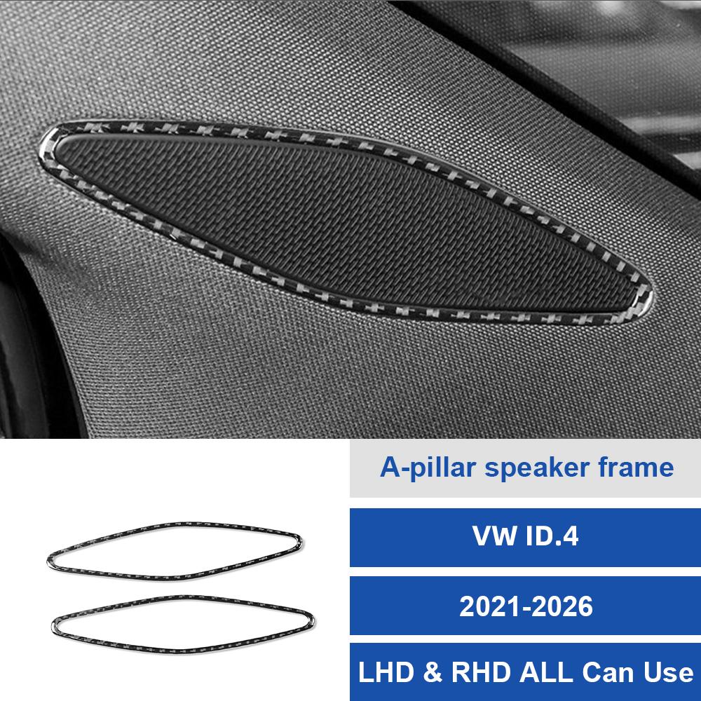 For Volkswagen ID.4 2021-2026 A Pillar Speaker Cover Trim Black Carbon Fiber Interior Accessories Styling Decor Upgrade Style