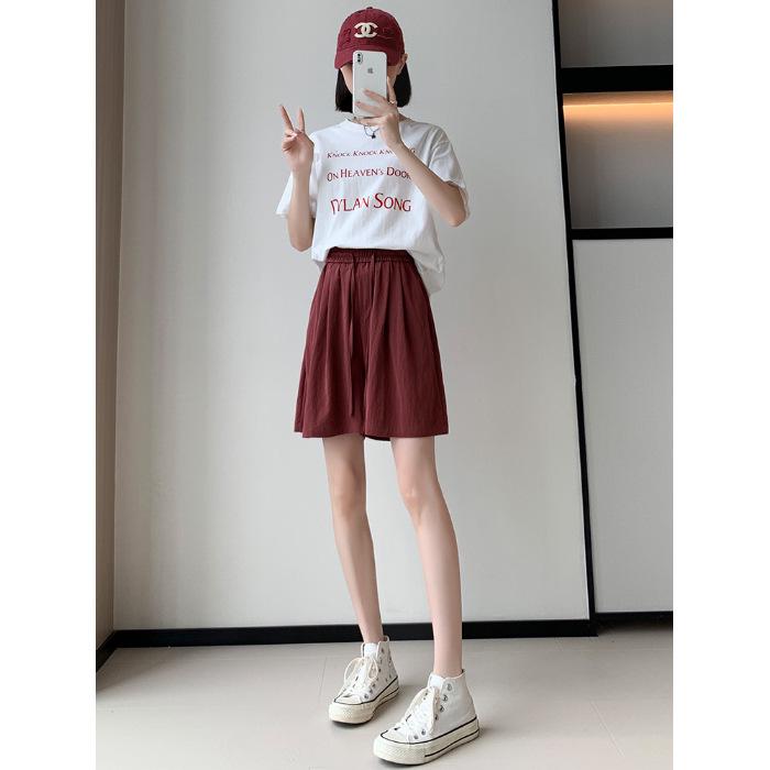 

Летние свободные широкие шорты Ice Silk с высокой талией для девочек - легкие, стильные, с застежкой на пять точек 4XL вино красного