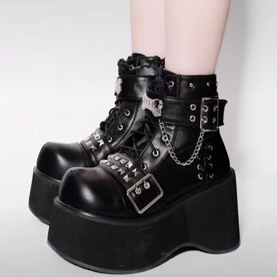 Damenstiefel Neue modische bequeme Plateaustiefeletten aus weichem Leder für Damen Elegante dunkle Motorradstiefel für Damen aus Leder Zapatos