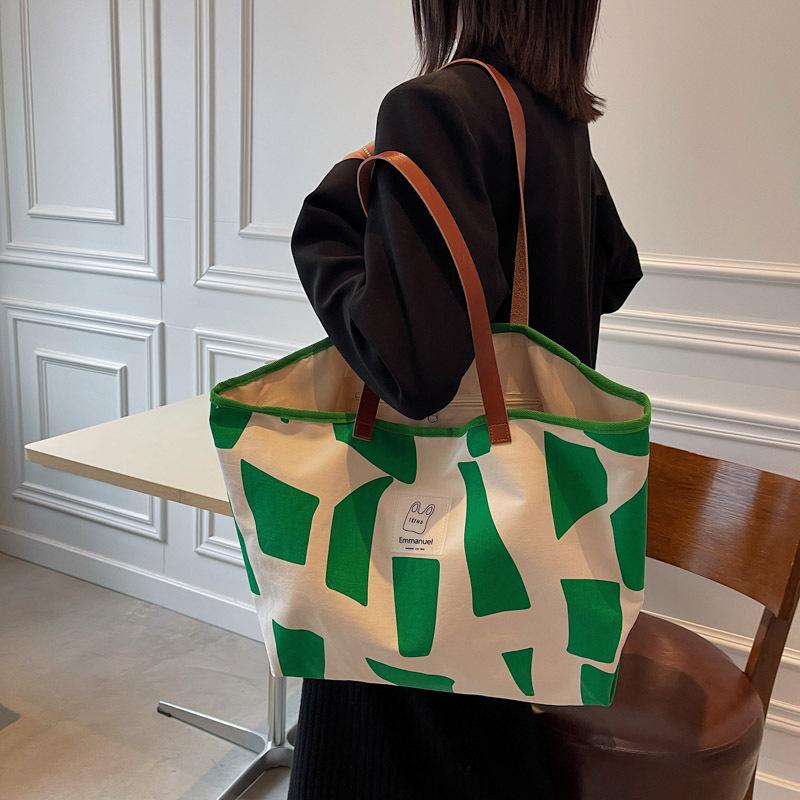 Fall New Plaid Canvas Shoulder Bag Women, Japanese Style Casual Tote Bag, Large Capacity Cotton Shopping Bag, Fashionable and Versatile