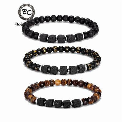 Vintage Men Square Lava Rock Stone Bracelet Women Natural Beads Accessorie Handmade Couple Bracelets Homme Yoga Jewelry Pulsera