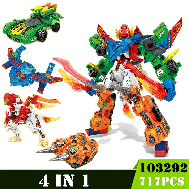Transformation 6 In 1 City Police Dinosaur Mecha Deformation City Guard Robot Enlighten Block Set Kids Educational Building