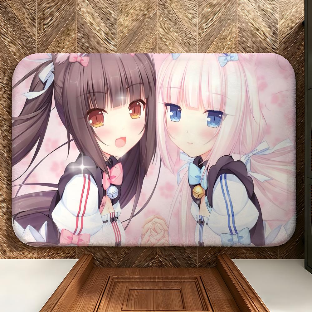 Game N-Nekopara Floor Mat Soft Flannel Entrance Door Mat Non Slip Absorbent Bathroom Bedroom Floor Rug