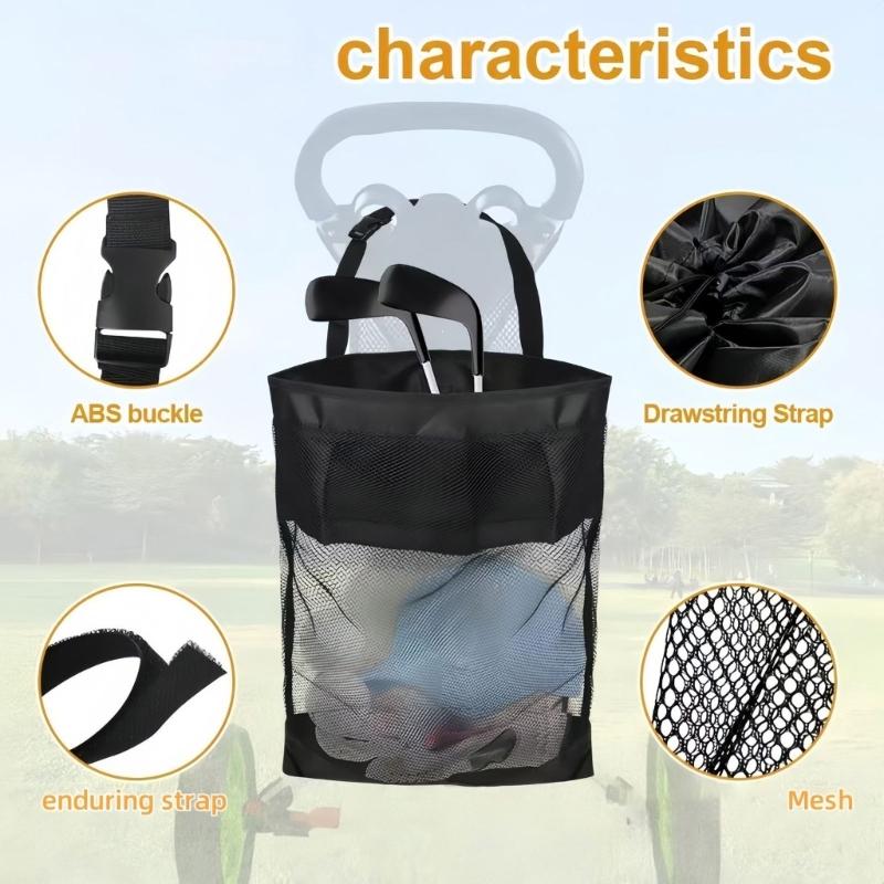 Portable Push Pull Golf Carts Bag Organizer Large Capacity Golf Ball Drawstring Pouch Grocery Shopping Mesh Bag