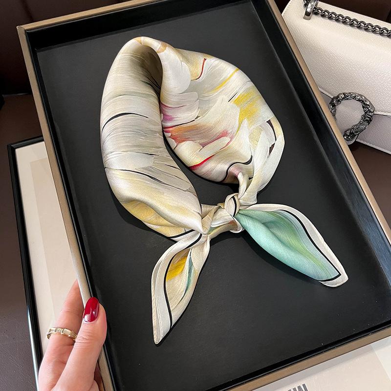 Beige Silk Silk Scarf Small Square Scarf Women's Versatile 111 Mulberry Silk Headband Small Silk Scarf Fashion Small Scarf with Shirt