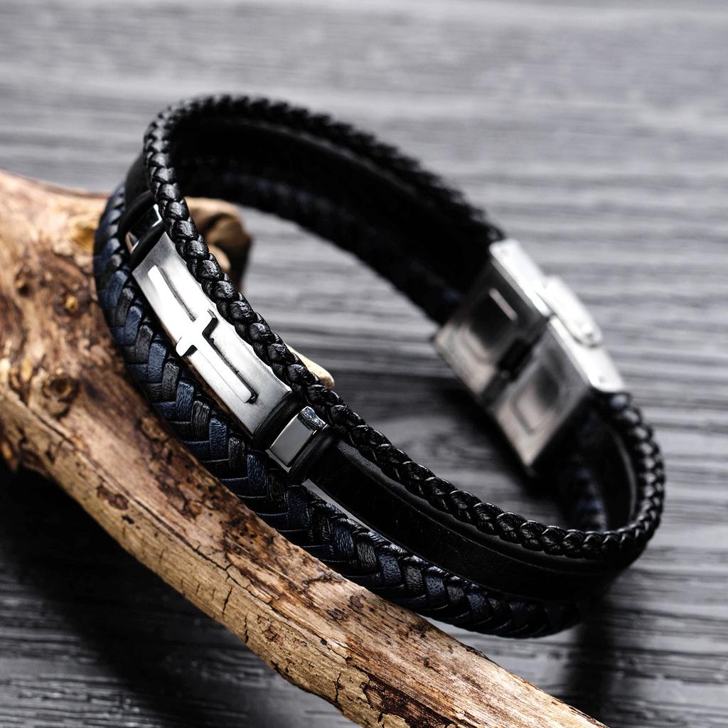 Fashionable European and American Mens Leather Bracelets Versatile Multi Layer Bracelets