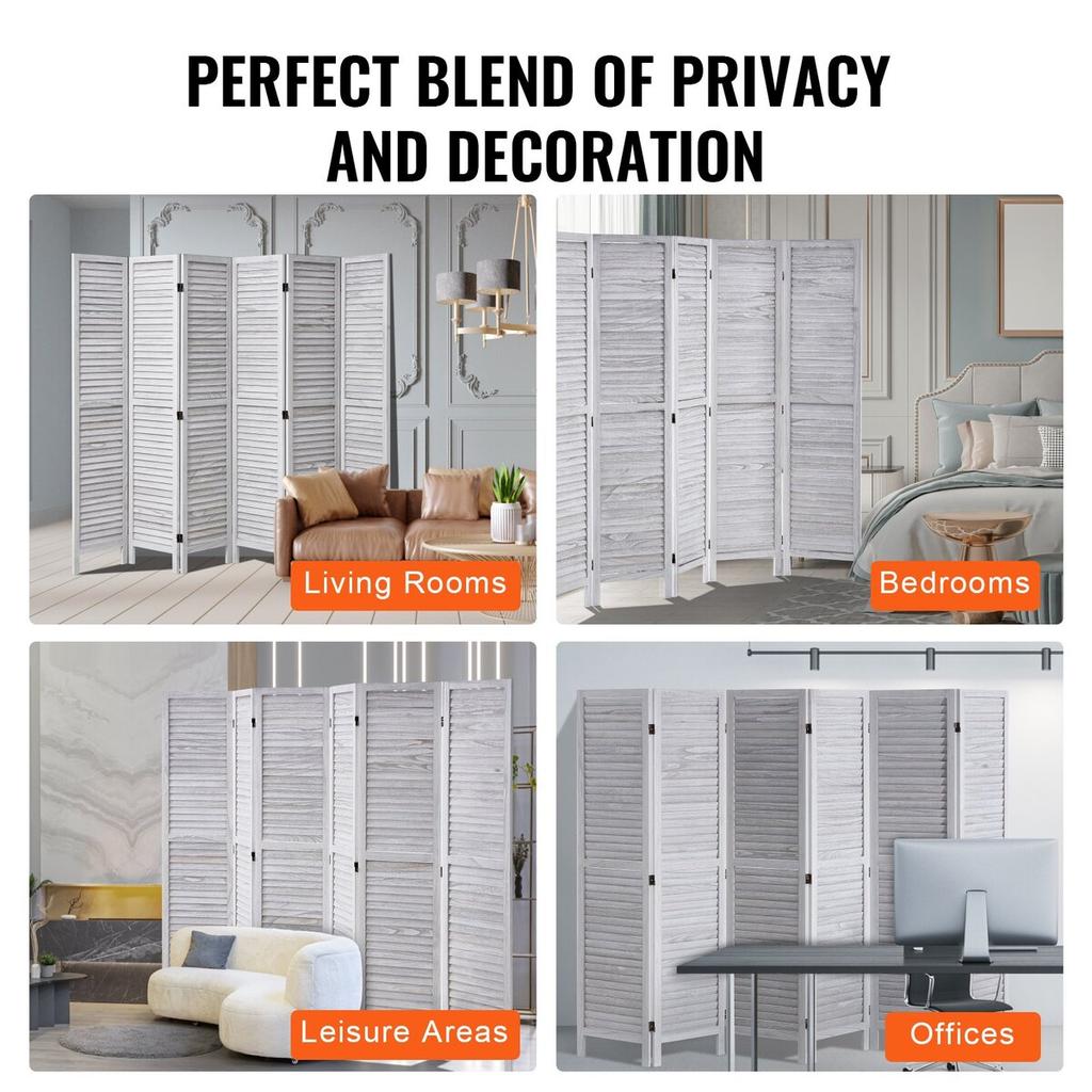 Wood Room Divider Wooden Privacy Screen 6 Panel Room Separation Divider