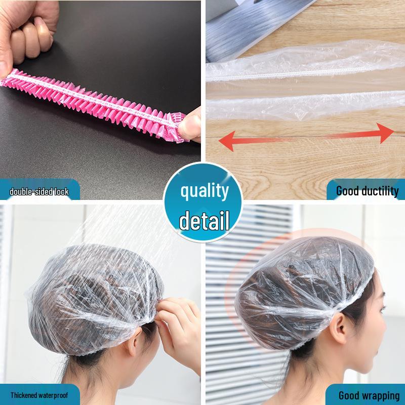 Hochdruck Einweg-Duschhaube - Transparent gestreiftes dickes PE-Plastik für Salon- & Hotelgebrauch