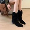 Fashion Spring Autumn Retro Square Toe Ladies Mid Calf Shoes on Promotion Y2k 2024 Comfortable and Elegant Work Women's Half High Boots